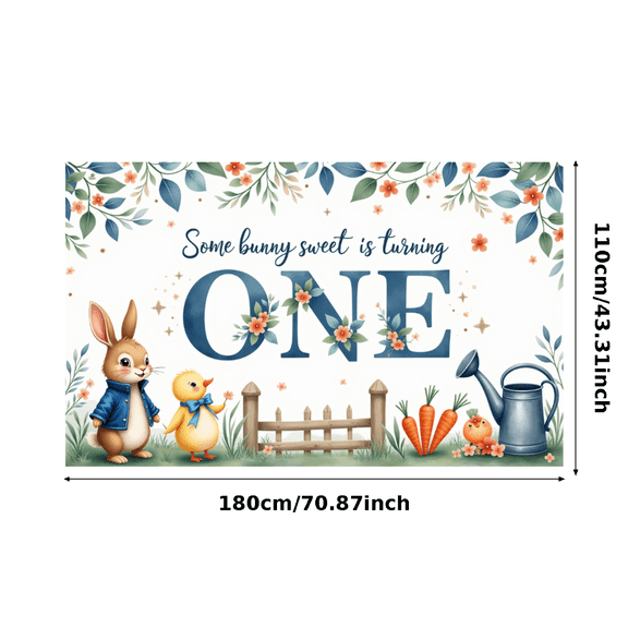 Floral Design Banner Cute Rabbit Garden Theme for Kids Party First Birthday Celebration