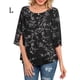 thumbnail image 2 of Qarigey Camisa de mujer Estampado de media manga Top Camisa de mujer Estampado de medio cuello Blusa informal Prendas para la parte del cuerpo hoja negra negra L, 2 of 5