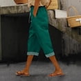 thumbnail image 2 of Summer Linen Pants for Women Loose Wide Leg Trousers Side Button Elastic Waist Straight Pants Crop Pants, 2 of 6