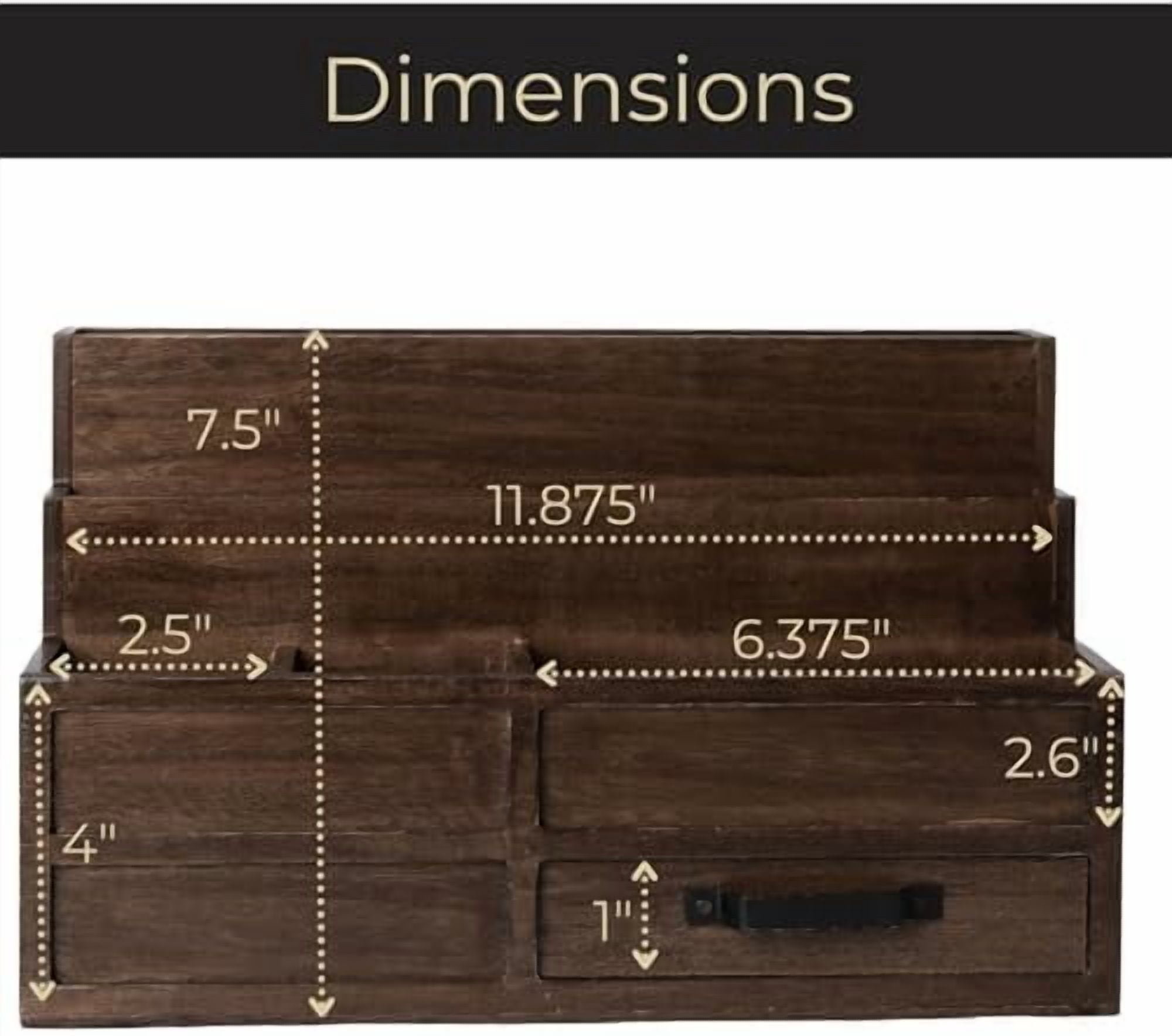 Brown Wood Mail Organizer with Drawer & Pen Holder – Desk Organizer for Bills, Storage, Countertop & Kitchen