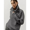 thumbnail image 4 of Women'S Sweaters Fall Winter Quarter Zip Casual Diamond Knit Pullover Gray S, 4 of 8
