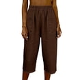 thumbnail image 2 of Cagogo Women's Plus Size Capri Pants Cotton Linen Casual Loose Elastic Waist Pants with Pockets Summer Vacation Beach Flowy Trousers Work Lounge Clothes, Brown M, 2 of 6