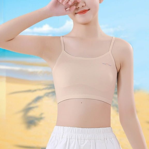 Bnwani Big Girls Bras for Teen Girl Comfortable Breathable Thin Puberty Camisole Solid Bra Gray Size S
