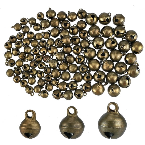 240Pcs 3Sizes Mini Jingle Bell Vintage Bronze Small Elliptical Brass Bell for Crafts and Christmas Festival Decor8-12mm
