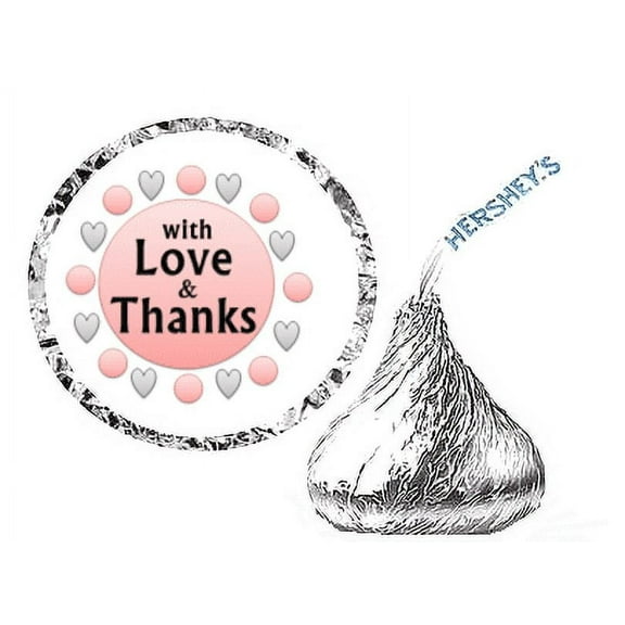 216 With Love and Thanks Party Favor Hershey's Kisses Stickers / Labels - Peach