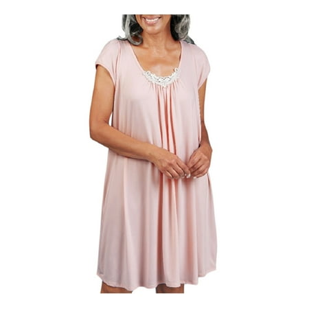 

Dignity Pajamas Womens Open Back Nightgown-Cap Sleeve-Lace Trim-Bedridden Patient-Pink-L
