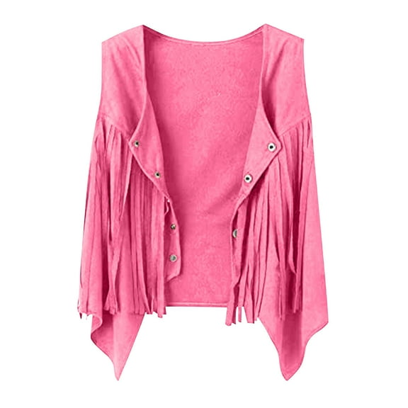 ZACPNCV Girls Kids Fringe Vest 60s 70s Hippie Vest Sleeveless Western Tassel Leather Jacket Hot Pink 5-6 Years