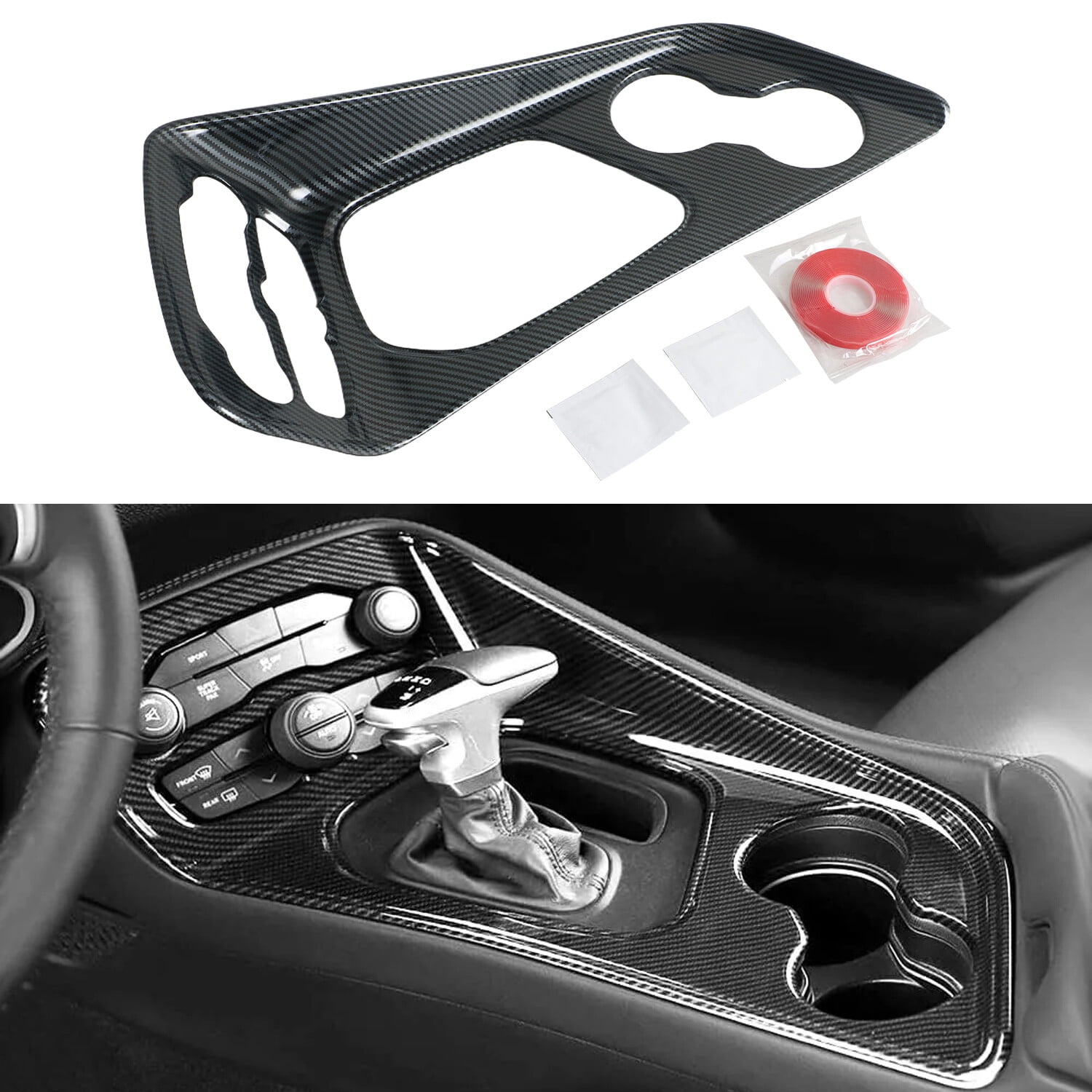 Gear Shift Panel Frame Trim Cover Carbon Fiber Pattern for 2015-23 Challenger