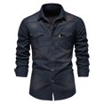 thumbnail image 2 of XDZJLR Mens Shirts Washed Classic Slim Pocket Jeans Long Sleeve Tee, 2 of 7