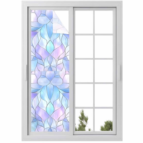 Abstract Art Window Privacy Film Gradient Stained Glass Fragments Modern Decorative Glass Window Film UV Blocking Static Cling Non-Adhesive Sticker Covering for Home Door 23.6 x 78.7 inches