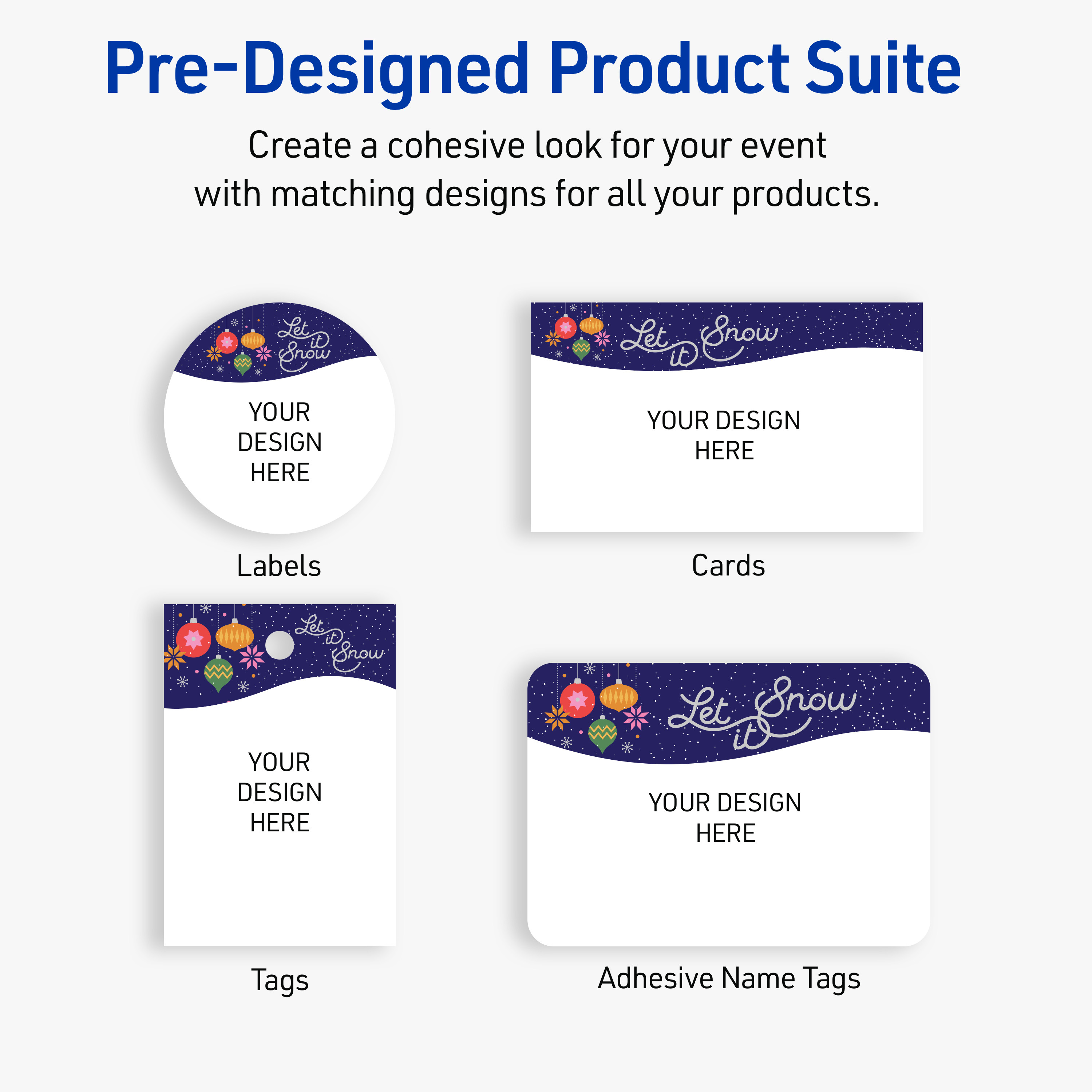 Avery Labels, 3" x 3", Matte White, Let It Snow Design