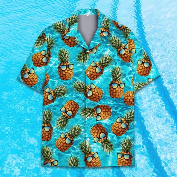 Funny Sunglasses Pineapple Hawaiian Shirt, Cool Fruit Summer Shirt, Pool Party Short Sleeve Button Down Shirt