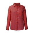 thumbnail image 4 of LMKIHUSA Button Down Shirts for Women Roll Long Sleeve Collared Tops Solid Color Gauze Blouses Sexy Loose Fit Casual Work Clothing,Red,XXL, 4 of 5