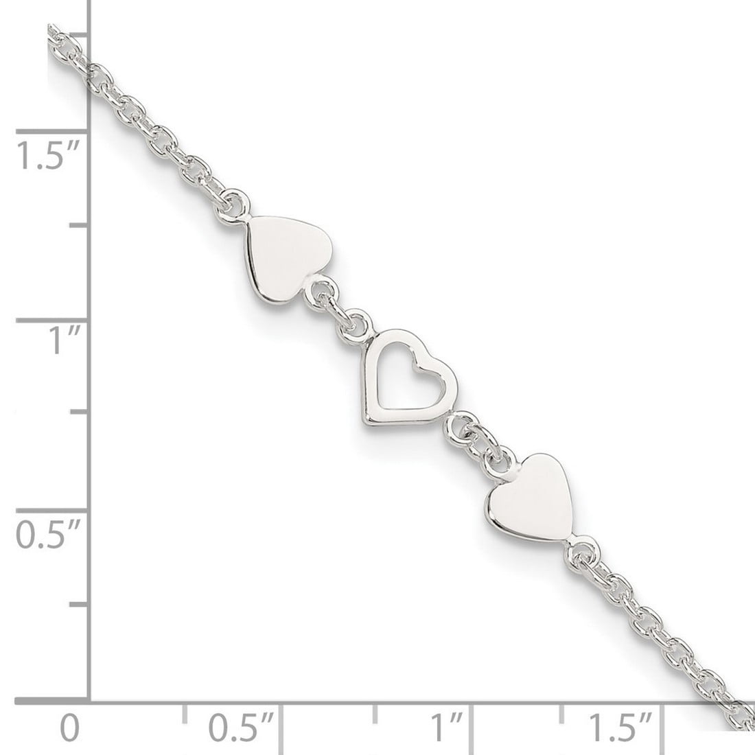 6.75mm 925 Sterling Silver 9 Inch Plus 1inch Extension Love Heart Link Anklet 10 Inch Anklet for Women