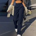 thumbnail image 2 of BODOAO Women's High Waisted Cargo Pants Baggy Wide Leg Parachute Pants Casual Multi Pocket Drawstring Palazzo Trouser Y2K Streetwear Loose Track Pants Hippie Sweatpants Navy 2XL, 2 of 7