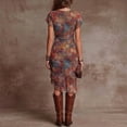 thumbnail image 3 of Morttic Women's Printed V-Neck Short Sleeve Dress – Bohemian Asymmetrical Hem Pleated Waist Elegant Summer Outfit Multicolor，XS, 3 of 6