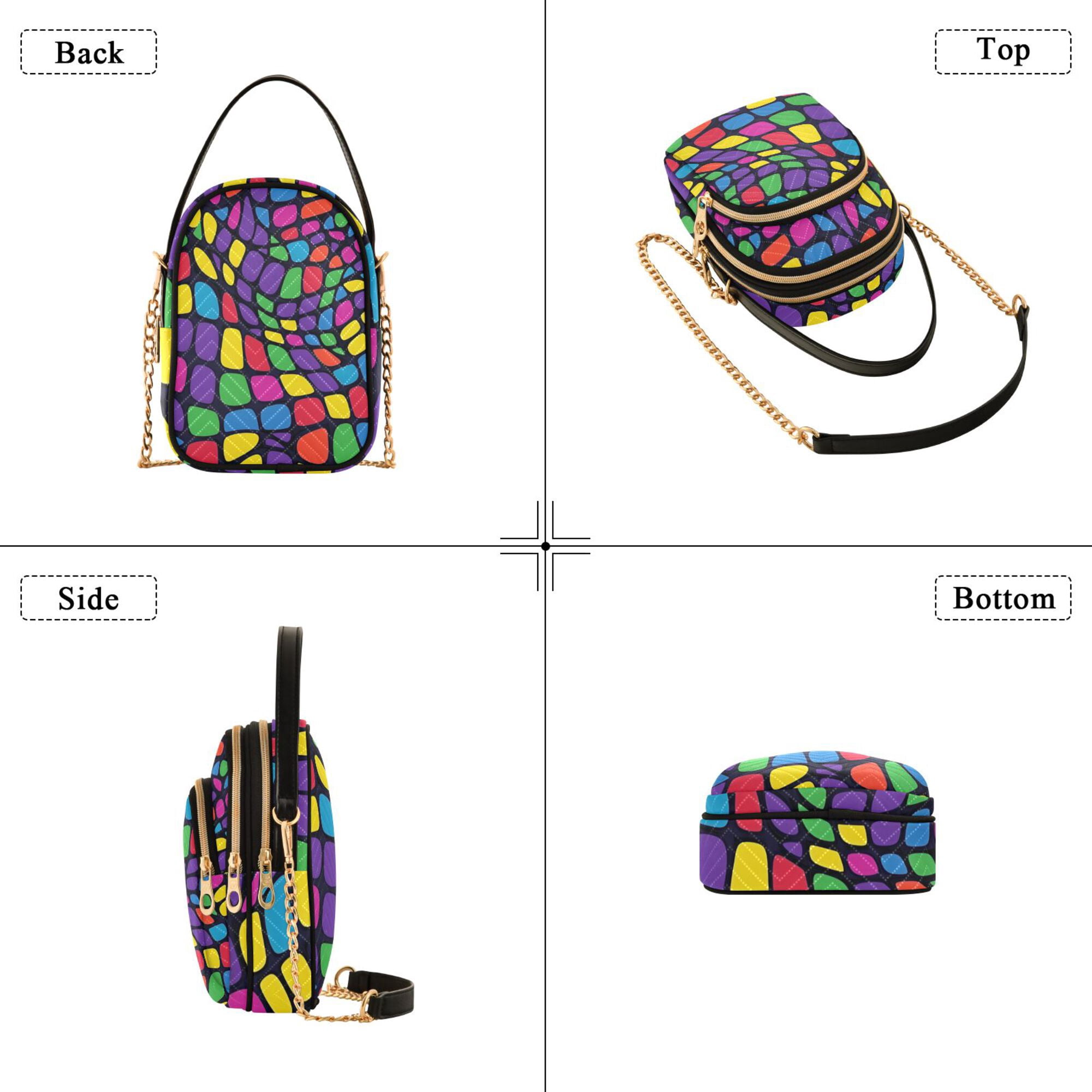 FORMRS Crossbody Bag for Women Quilted Travel Shoulder Cell Phone Purse with Chain Strap Handbag, Colorful Psychedelic