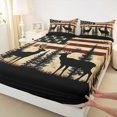 thumbnail image 3 of Feelyou Farmhouse Deer Print Queen Sheet Sets, Pine Tree Botanical Flat Sheet, American Flag Print Queen Fitted Sheet, Luxury Bedroom Decor, 4-Piece, 3 of 7