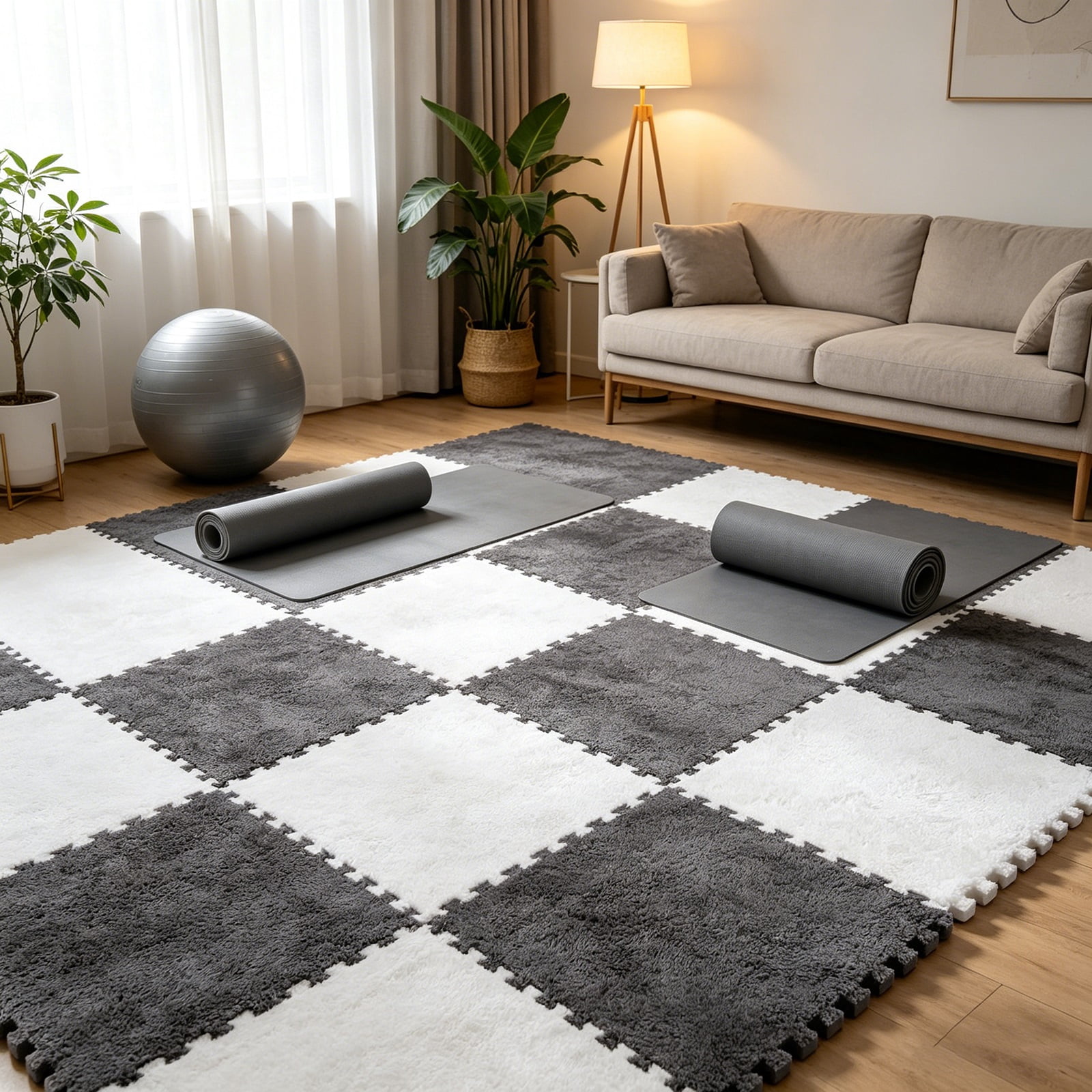 Pack of 12 Interlocking Plush Foam Mat, Living Room Bedroom Carpet Tiles, Soft Play Mats Puzzle Carpet 30 x 30 x 1 cm