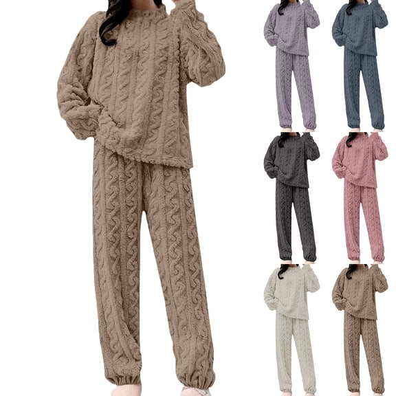 ManxiVoo Women's Pajama Sets Fleece Fuzzy Loose Fit Top and Pants Warm Cozy Winter Sleepwear Lounge Set for Home Comfort
