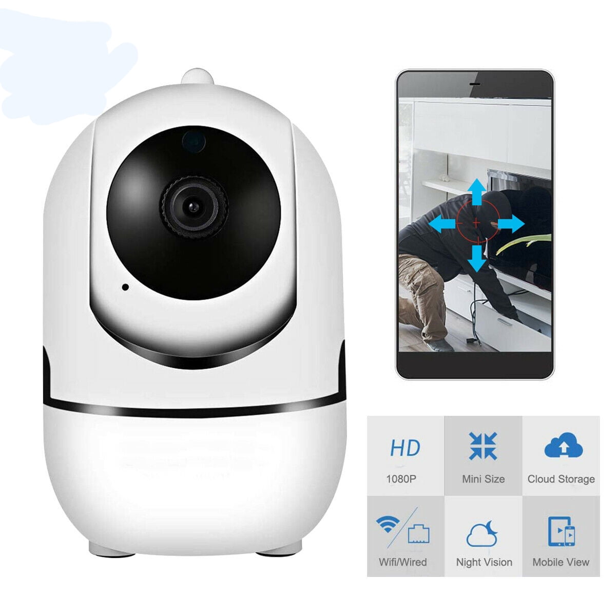 Remote Monitor with iOS & Android App 1080p Home Camera,Indoor Wireless WiFi Home IP Security Camera,AAJO Panoramic Pet Camera White Night Vision Micro SD Card Storage Baby Monitor with 2-Way Audio 051303