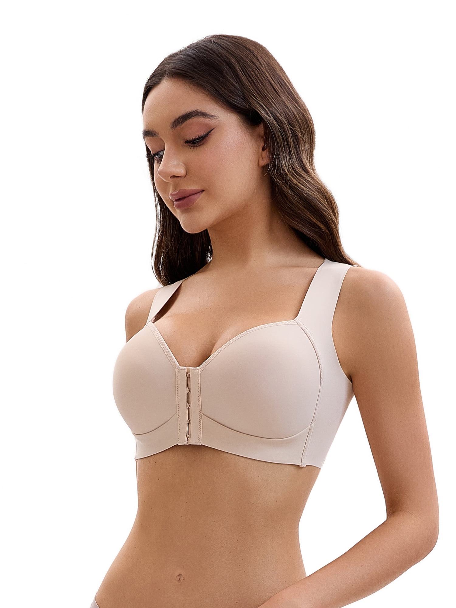 Unique Bargains Women's Front Closure Push Up Wirefree Tank Bras C 40 Beige