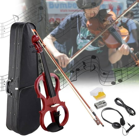 Solo Instrument Violin 4/4 Electric Violin Full Size Wood Silent Fiddle Stringed Musical Instrument Bow Headphone Case ()