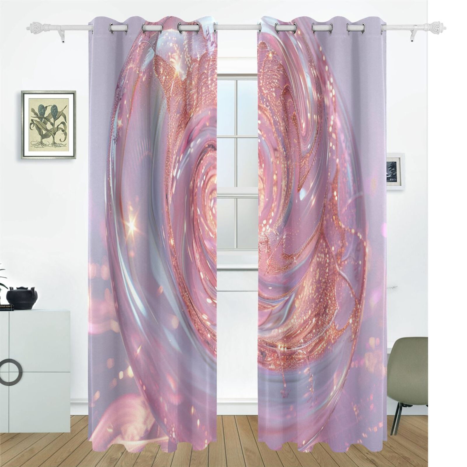 Transparent Pink Spiral Black Out Curtains 72 Inch Length Curtains for Sliding Glass Doors Bedroom Living Room 2 Pack
