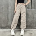 thumbnail image 4 of ATOGUTA Cargo Pants Girls Wide Leg School Uniform Pants Kids Elastic Waist Flowy Summer Beach Lounge Trousers with Pockets Size 5T-15, Khaki, 4 of 7