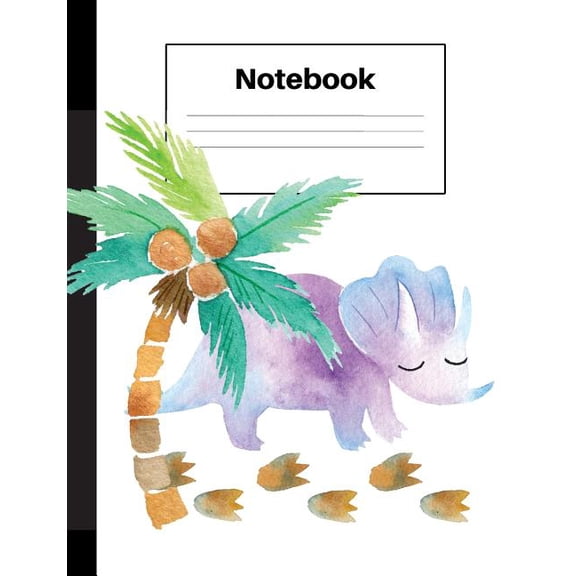 Dinosaur Fun: Notebook : Dinosaur Triceratops, Palm Tree, Foot Prints, Handwriting, Notebook Home Office School Student Teacher Homeschool, 7.4 x 9.7 in, 200 pages kids, school, home, students, teachers (Paperback)