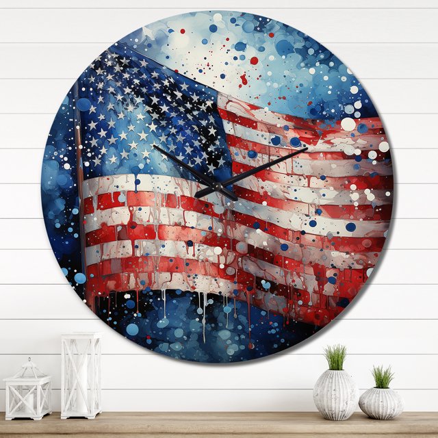 Designart "American Flag Display II" American Oversized Wall Clock