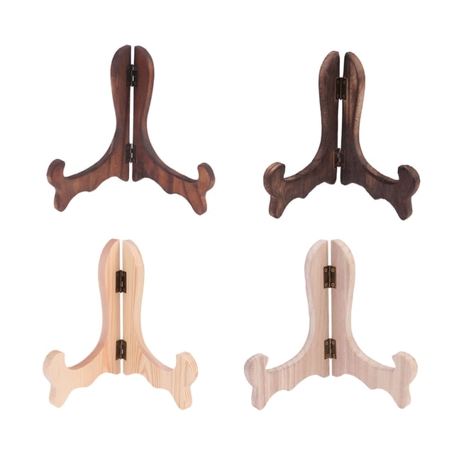4PCS Plate Tea Cake Display Stand Tea Biscuit Dish Easel Rack Desktop Display Holder para Home Party Shop - Tamaño L (color pino / color pino quemado / color paulownia / color paulownia quemado)