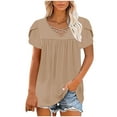 thumbnail image 4 of Womens Plus Size Tops, Short Petal Sleeve Shirts for Women Summer Casual Loose Fit Solid Color Crisscross V Neck T-Shirts Tunic Tops, 4 of 6
