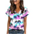 thumbnail image 5 of Womens Summer Tops 2026 V Neck Short Sleeve Shirts Trendy Dressy Casual Hawaiia Floral Vacation Outfits Printed, 5 of 7