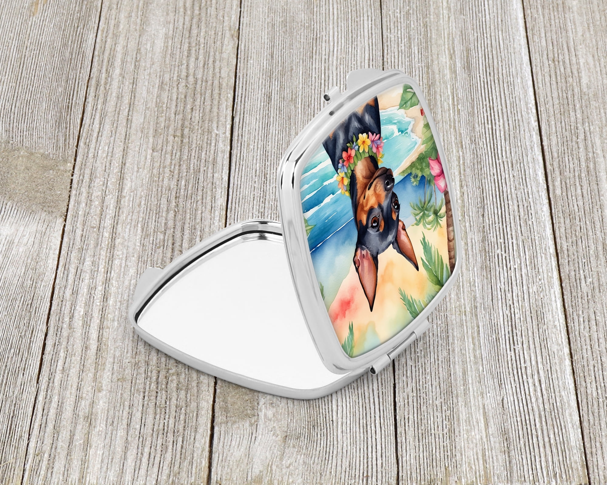Miniature Pinscher Luau Compact Mirror 2.75 in x 3 in