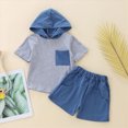 thumbnail image 2 of TOWED22 Toddler Baby Boy Clothes Summer Outfits Short Sleeve Solid Elastic Sweatshirt and Shorts 2 Piece Sweatsuit Set(Blue,2-3 Years), 2 of 9