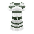 thumbnail image 4 of Cyber&Monday Deals Summer Women Casual Midi Dresses Fashion Sexy Short Sleeve Stripe Sundress Loose Bandage Cute V Neck Drawstring Dress, 4 of 5