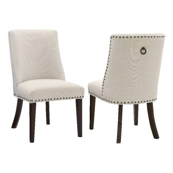 Linon Hale Set of Two Dining Chairs Beige Fabric Upholstery Espresso Wood Legs