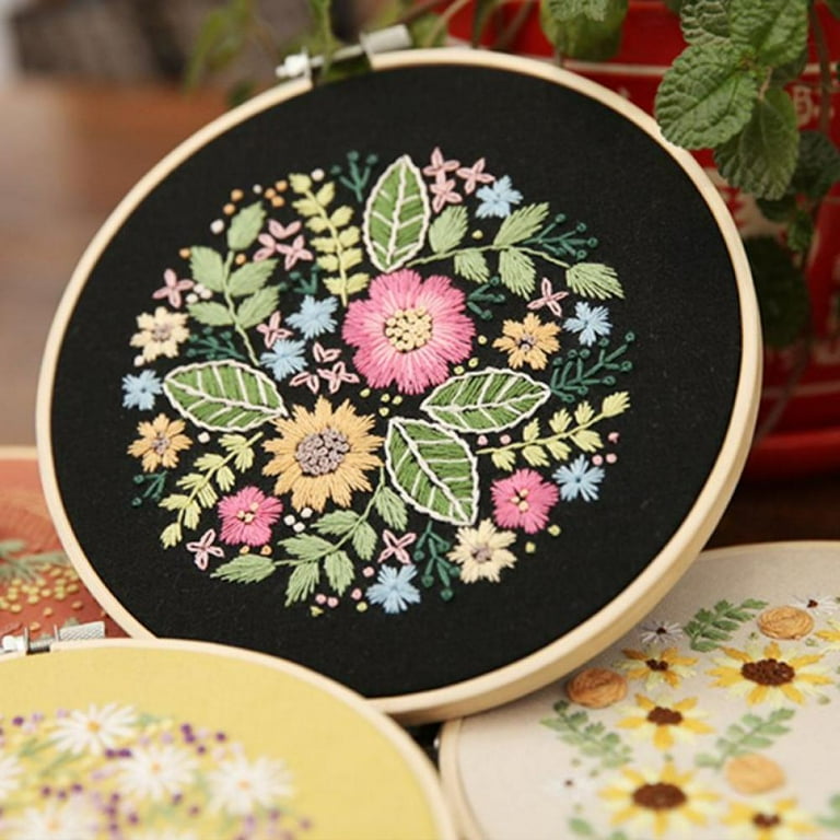 Embroidery Starter Kit for Beginners Stamped Cross Stitch Kits with Cute  Flowers and Plants Patterns with Embroidery Hoops and Color Threads for