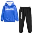 thumbnail image 2 of amropi Boy's Tracksuit Fur Lined Pullover Hoodie Jogging Pants Set 2 Pieces Sweatsuit (Blue Black,12-13Years), 2 of 7