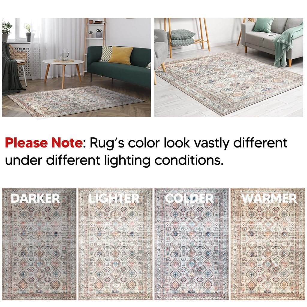 Keen Home Design Machine Washable Area Rugs with Non-slip Backing, Ideal for Hallway, Living Room, Bedroom, Kitchen and Laundry Room, Vintage Moroccan and Low Pile Rug - ( 2'6'' x 7')