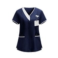 thumbnail image 1 of Craaazy Plus Size Women's Solid Color Nursing Scrub T-shirts with Contrast V-Neck and Multi Pockets for Medical Work Gift, 1 of 6