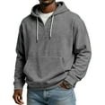 thumbnail image 5 of Men Half Zip Pullover Hoodie Long Sleeve Cotton Blend Sweatshirt Kangaroo Pocket Drawstring Hood Casual Loose Fit Top Gray 4XL, 5 of 5