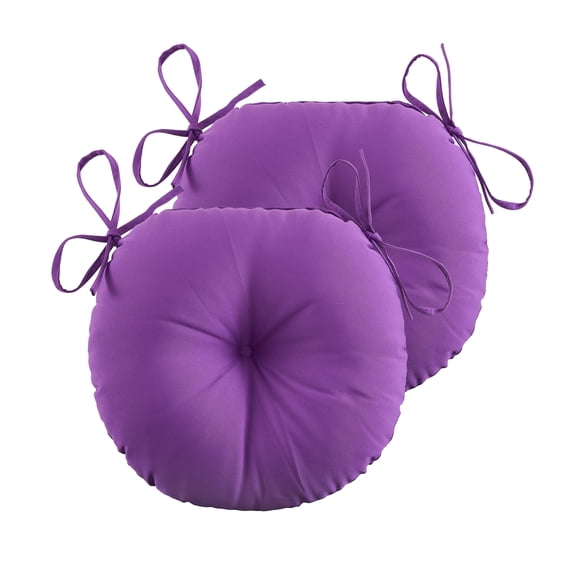 ZEOLABS Outdoor Bistro Chair Cushions Set of 2,Waterproof Tufted Outdoor Round Chair Cushions with Ties for Patio Furniture,15x15 inch, Purple
