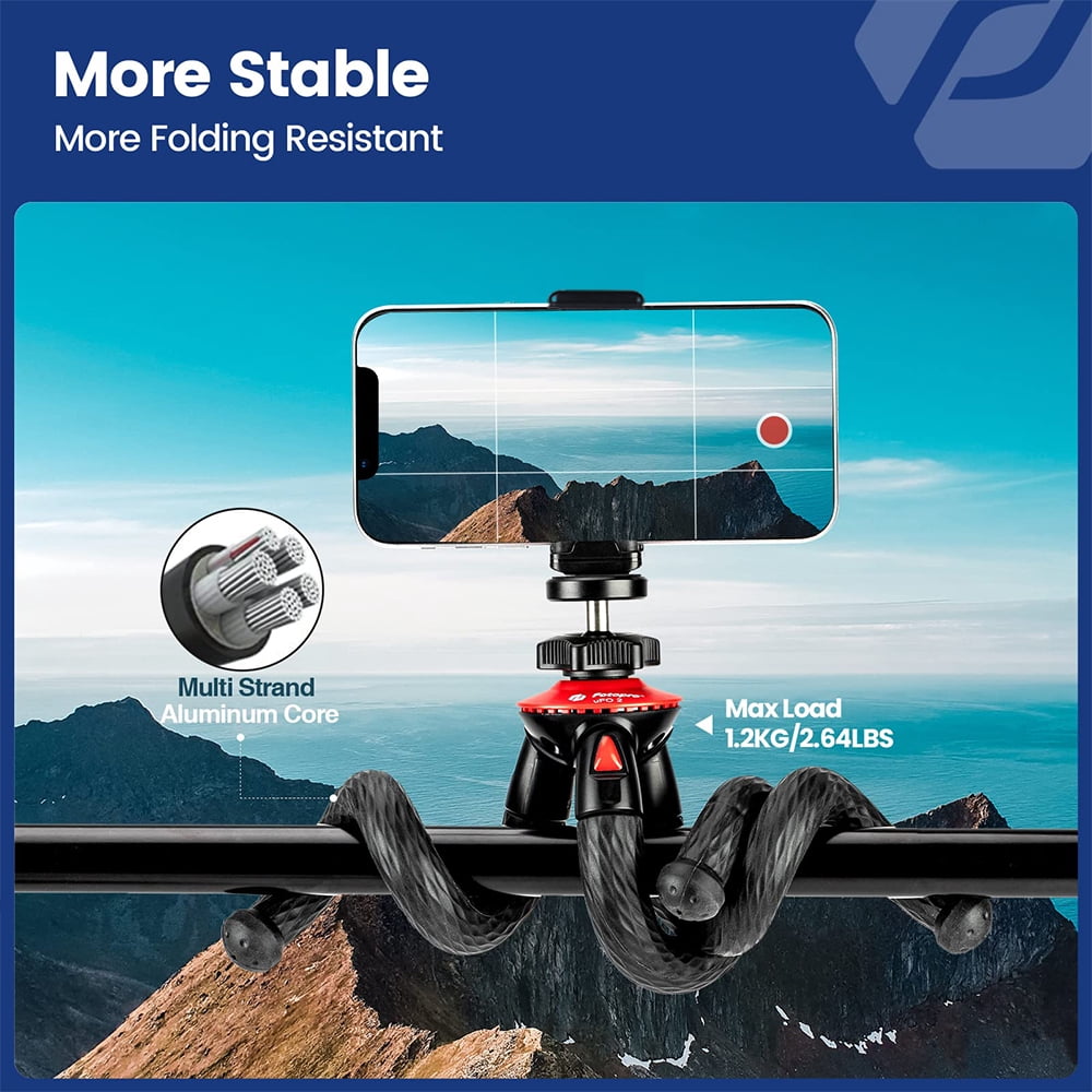 FotoPro UFO 2 Flexible Tripod with Smartphone and GoPro Adapter, 28.22 oz Capacity, Black/Red