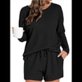 thumbnail image 1 of Conjunto de Pijama para Mujer, de Punto Gofre, Informal, de Dos Piezas, con Bolsillos Negro XL, 1 of 9
