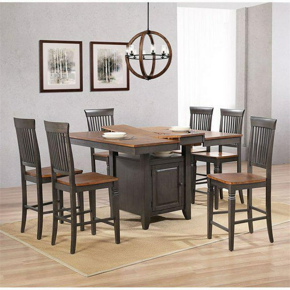 Dakota 7PC Extendable 42-54-in Pub Dining Storage Table Set in Brown & Gray Wood