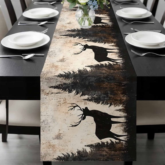 Vintage Forest Deer Table Runner 36 Inches Long, Rustic Country Wildlife Woodland Kitchen Coffee Dining Table Decoration for Home Party Birthday Wedding Home Decor 13x36 Inches