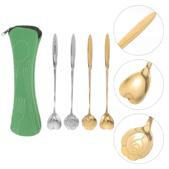 Hytrove 1Set Stainless Steel Coffee Stirring Spoons with Flower Pattern for Home Beverage Mixing