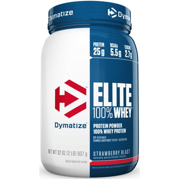 Dymatize Elite 100 Whey Protein Powder, Strawberry Blast, 25g Protein
